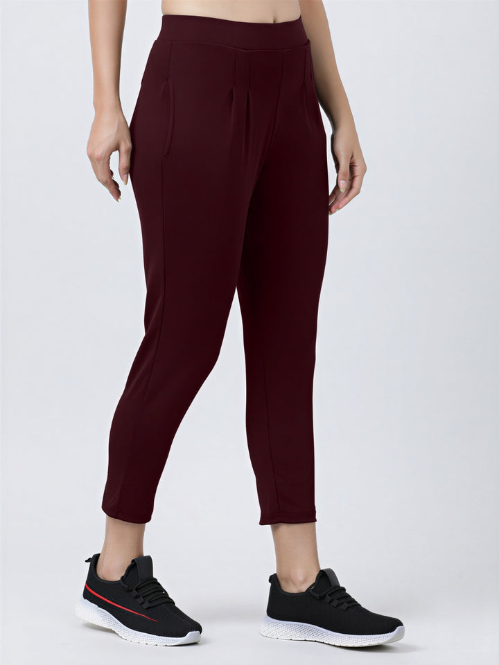 Women Wine Solid Slim Fit Track Pant - THE EDGE PANT-WN