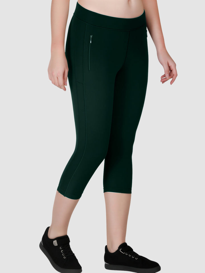 Women Dark Green Solid Skinny Fit Capris - DRYSLIM-BA