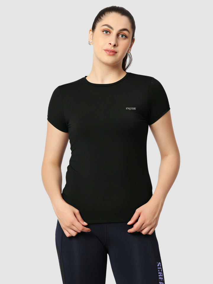 Women Granite Grey Solid Sports T-Shirt - FLY TECH TEE-GR