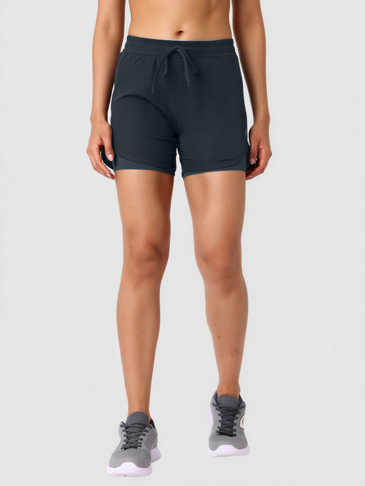 Women Grey Solid Slim Fit Shorts - SPLENDOR SHORTS-STG