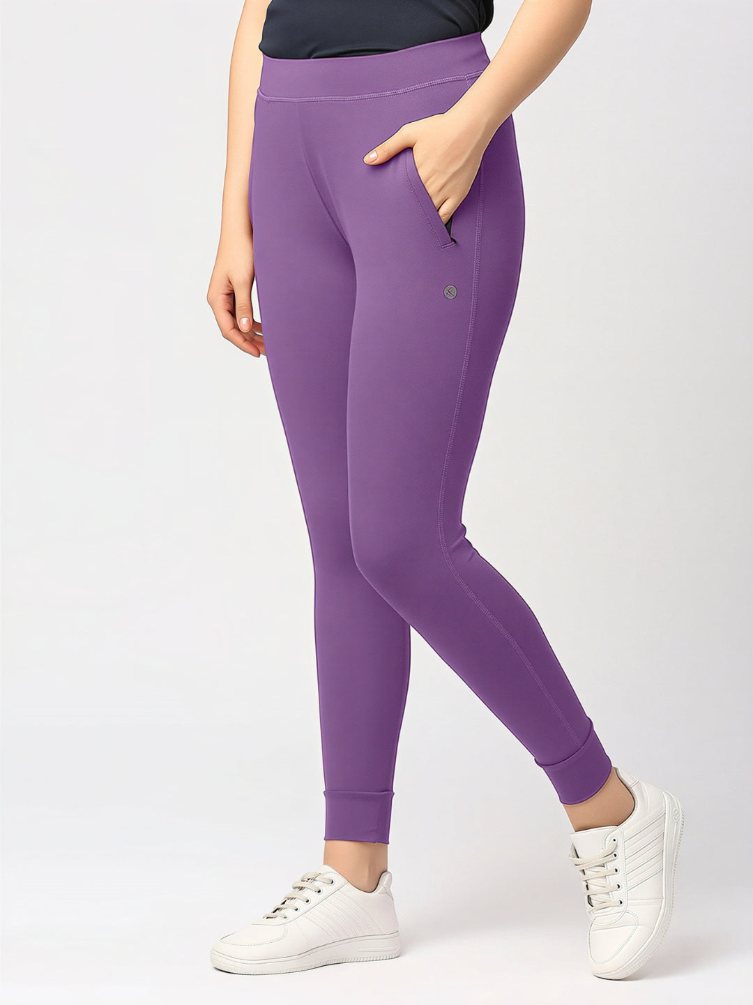 Women Purple Ash Solid Skinny Fit Tights - ZIP TRACK DRYKNIT-PA