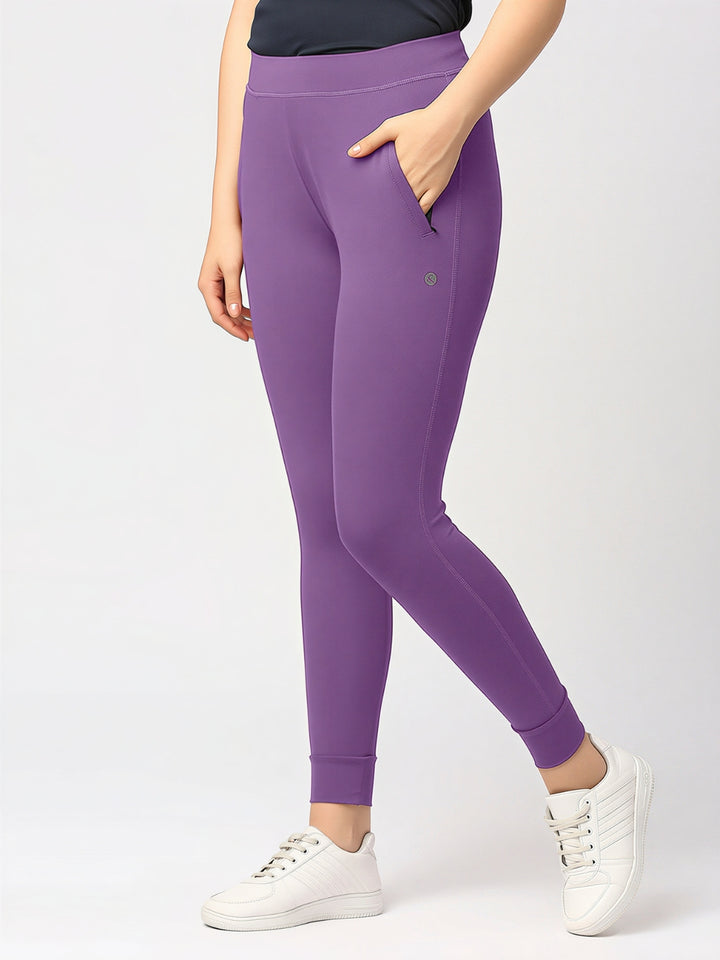 Women Purple Ash Solid Skinny Fit Tights - ZIP TRACK DRYKNIT-PA