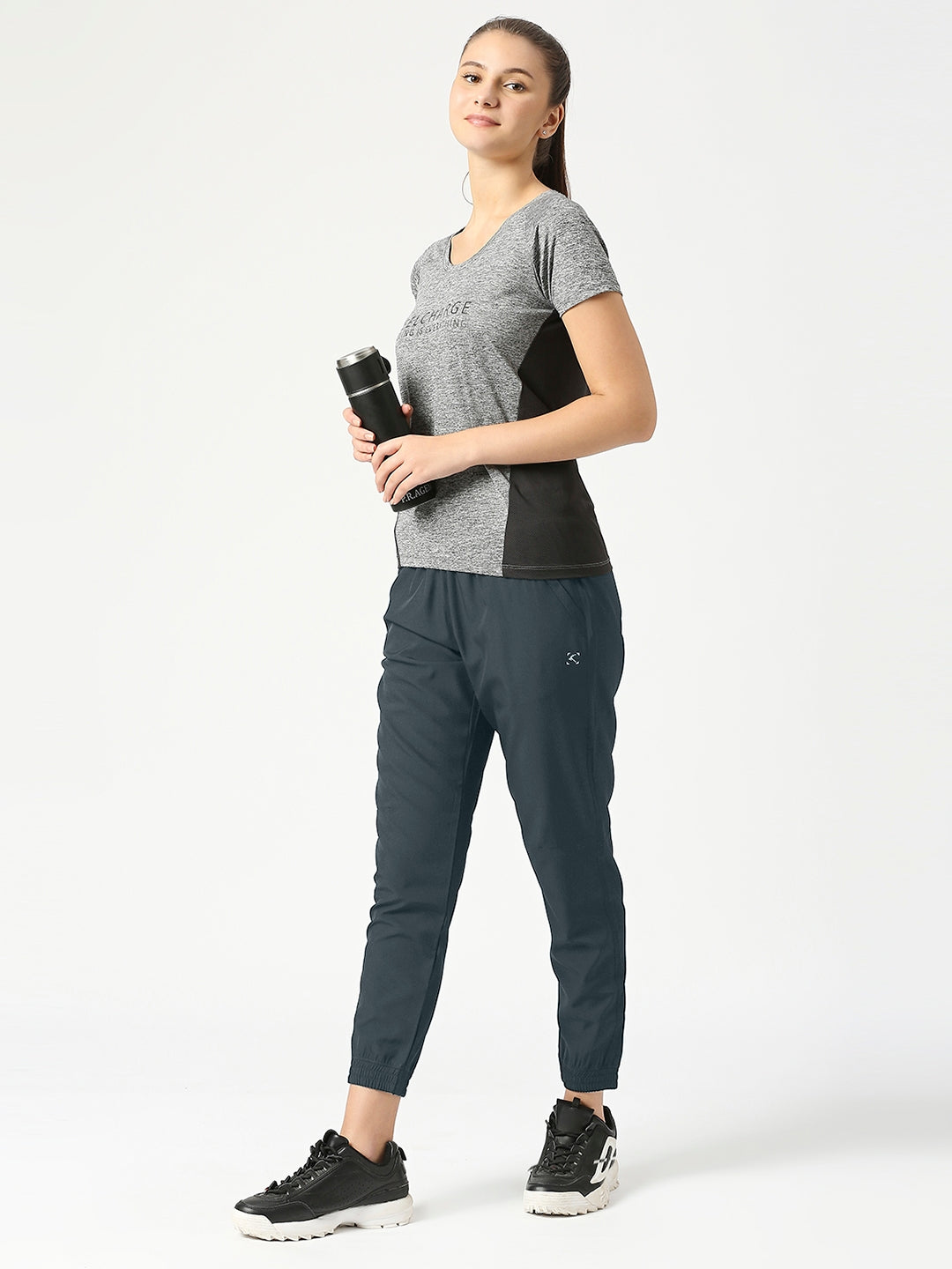 Women Steel Grey Solid Slim Fit Joggers Pant - GROOVER-STG