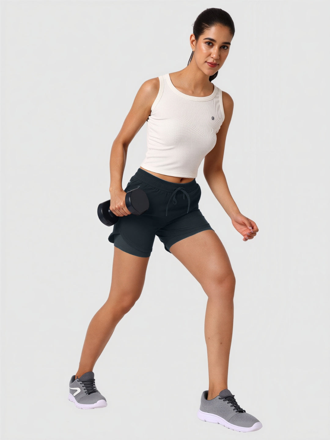 Women Grey Solid Slim Fit Shorts - SPLENDOR SHORTS-STG