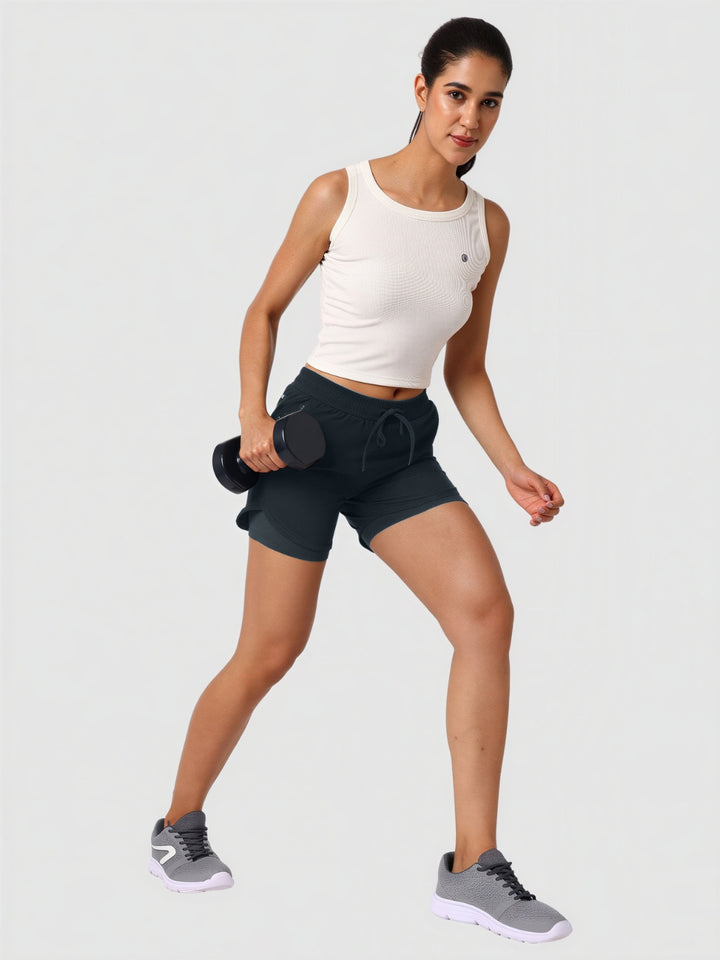 Women Grey Solid Slim Fit Shorts - SPLENDOR SHORTS-STG