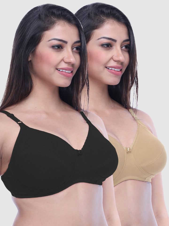 Lovable Non Padded Non Wired Full Coverage Bra - (Pack of 2) COMFYST Prime-Skin/Black
