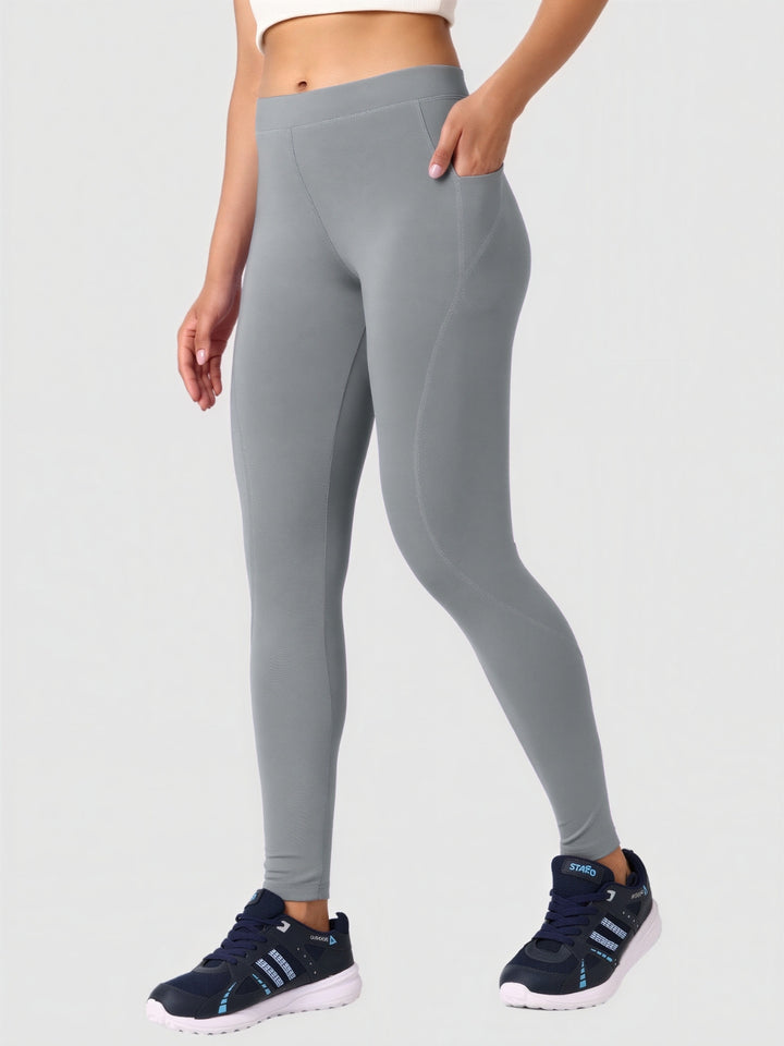 Women Cool Grey Solid Skinny Fit Tights - Drysprinter Platina-CG
