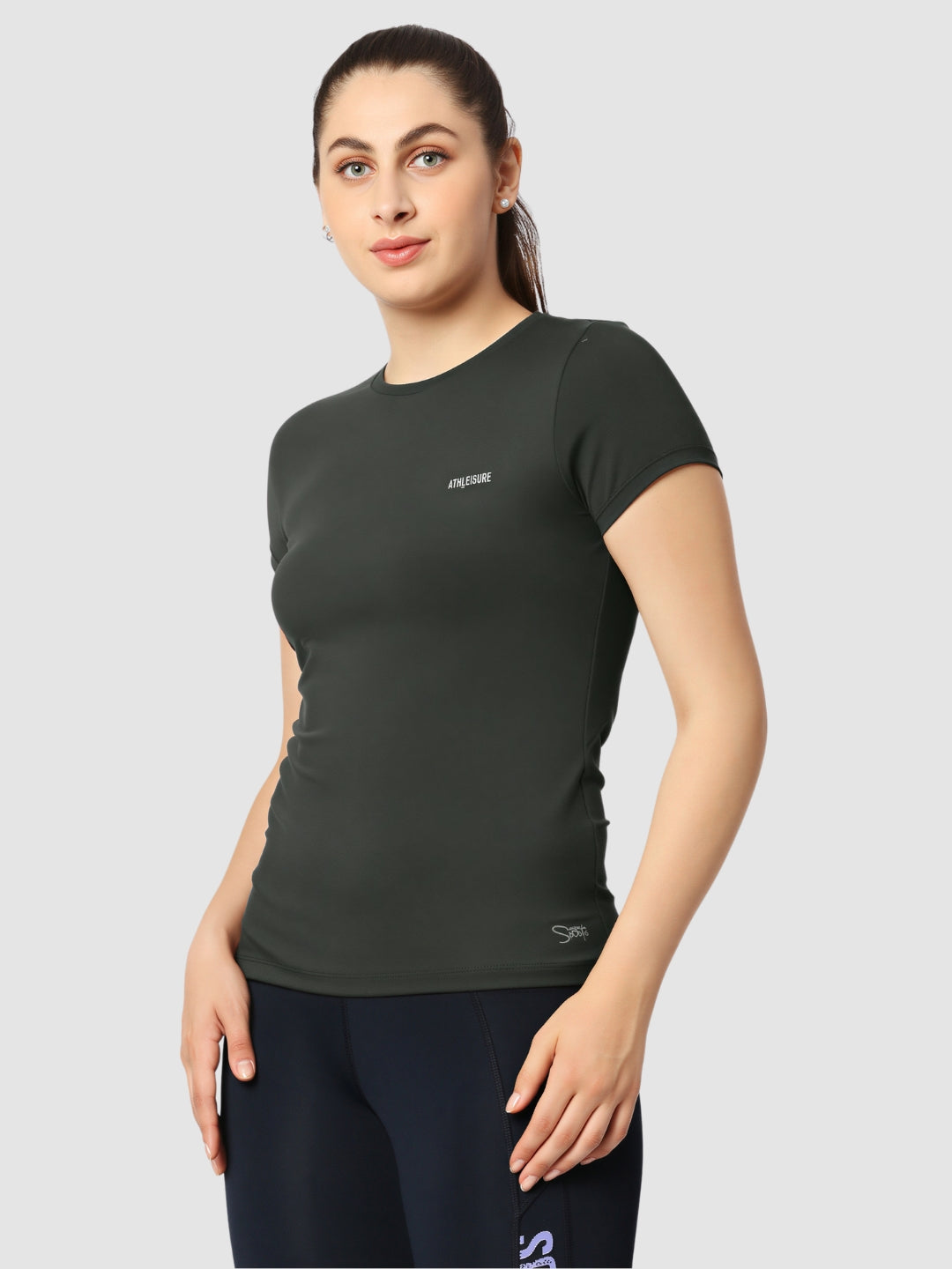 Women Smoke Black Solid Sports T-Shirt - FLY TECH TEE-SM