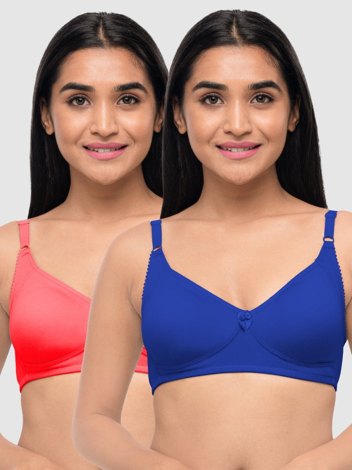 Lovable Multicolor Non Padded Non Wired Full Coverage Bra - (Pack of 2) Contours- C.Pink/ink Blue