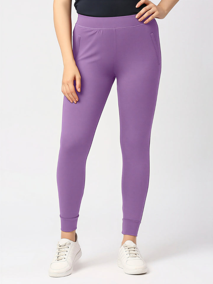 Women Purple Ash Solid Skinny Fit Tights - ZIP TRACK DRYKNIT-PA