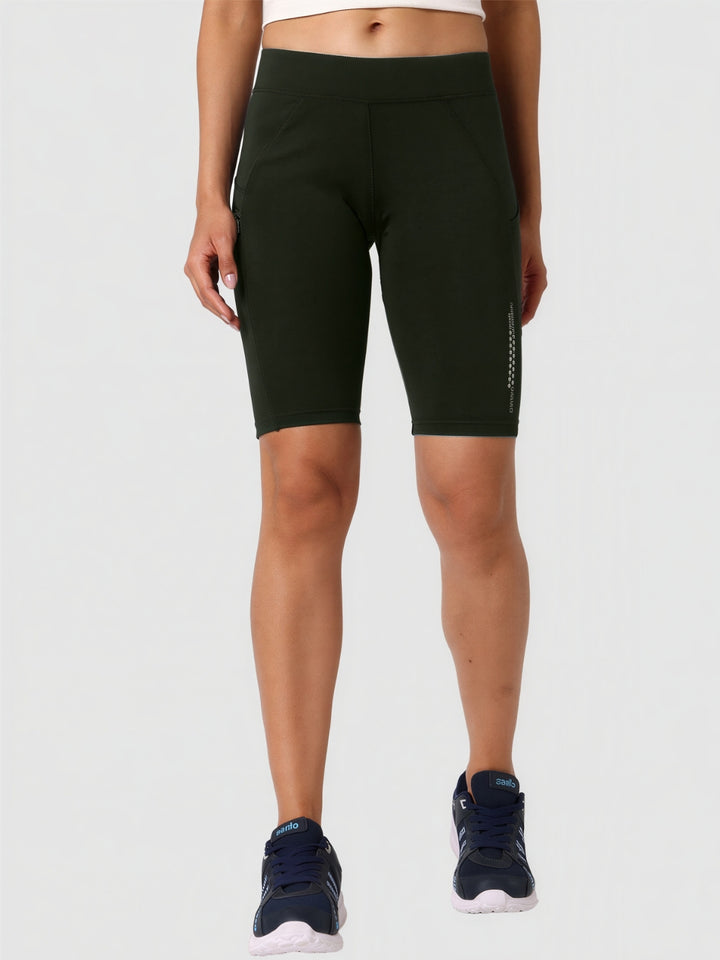 Women Olive Green Solid Skinny Fit Shorts - Shadow-OL