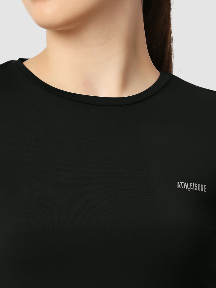 Women Granite Grey Solid Sports T-Shirt - FLY TECH TEE-GR