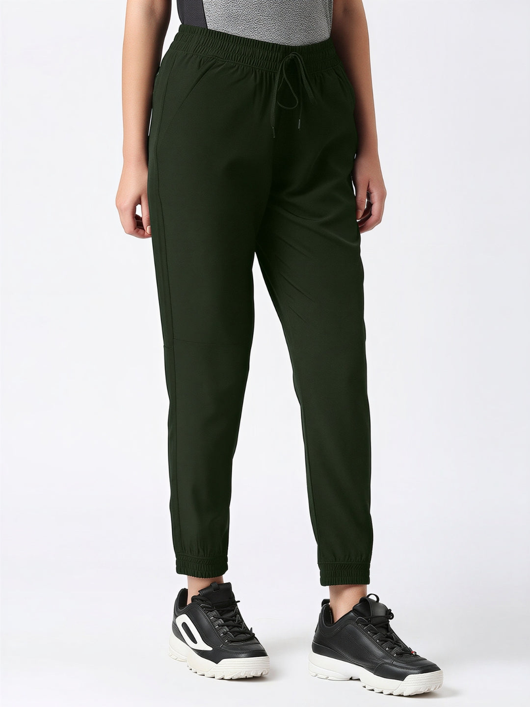 Women Olive Solid Slim Fit Joggers Pant - GROOVER-OL