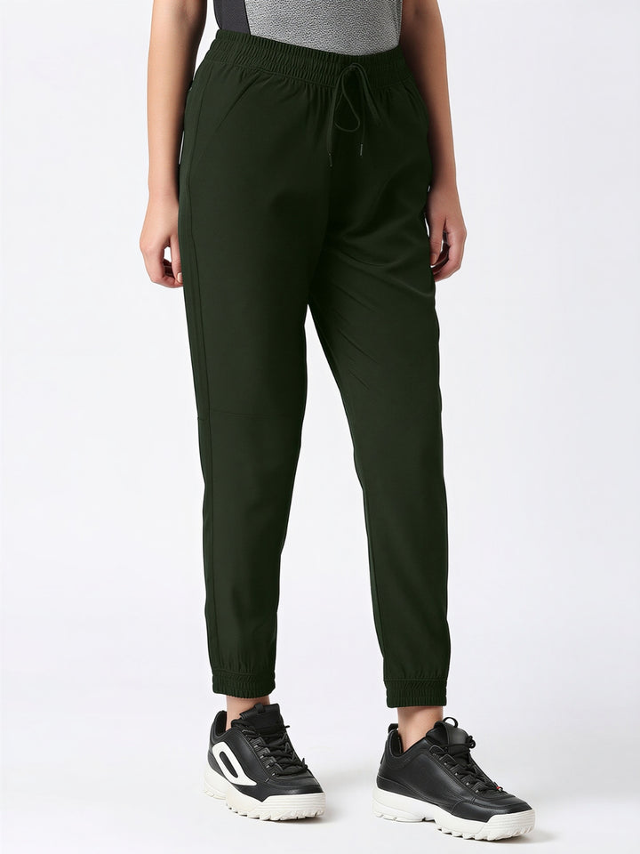 Women Olive Solid Slim Fit Joggers Pant - GROOVER-OL
