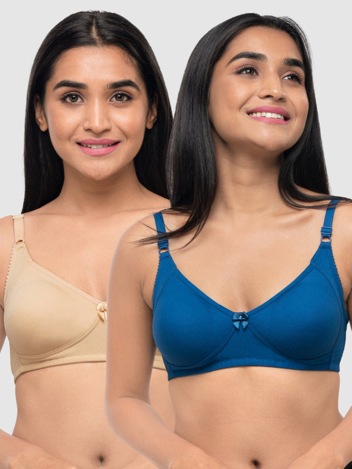 Lovable Multicolor Non Padded Non Wired Full Coverage Bra - (Pack of 2) Contours- Ink Blue/Skin