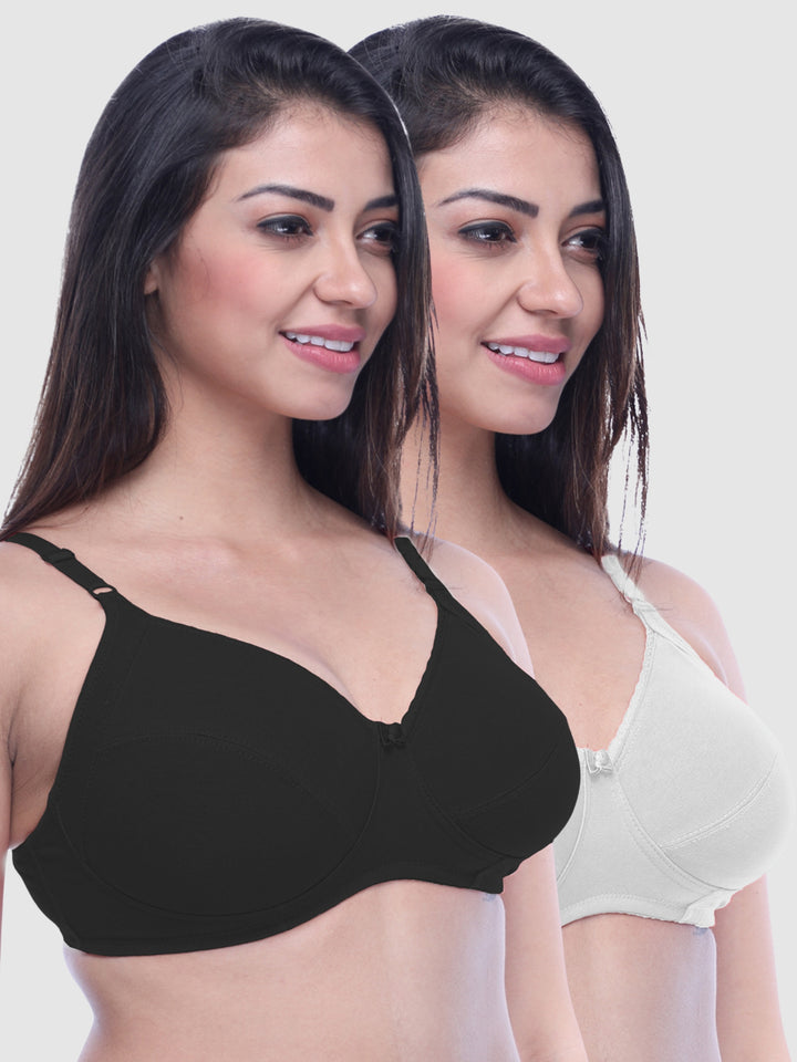 Lovable Non Padded Non Wired Full Coverage Bra - (Pack of 2) COMFYST Prime-White/Black