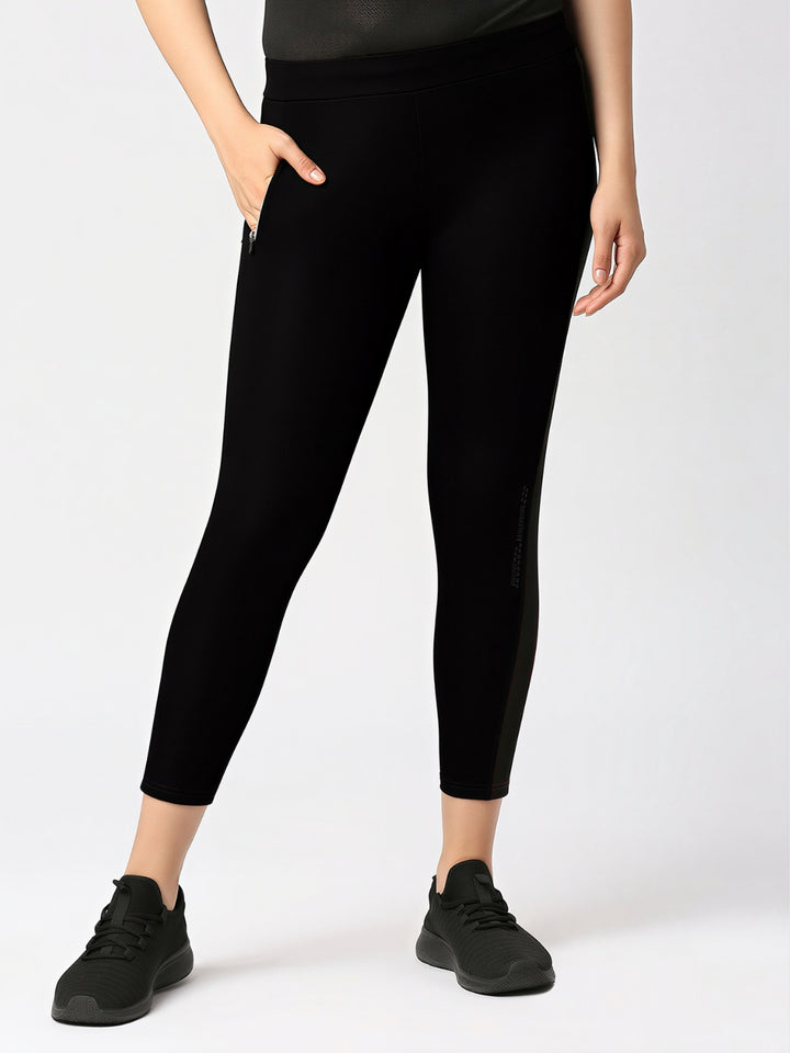Women Black Solid Skinny Fit Tights - RAD INTENSE TRACK-BK