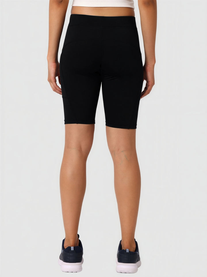 Women Black Solid Skinny Fit Shorts - Shadow-BK
