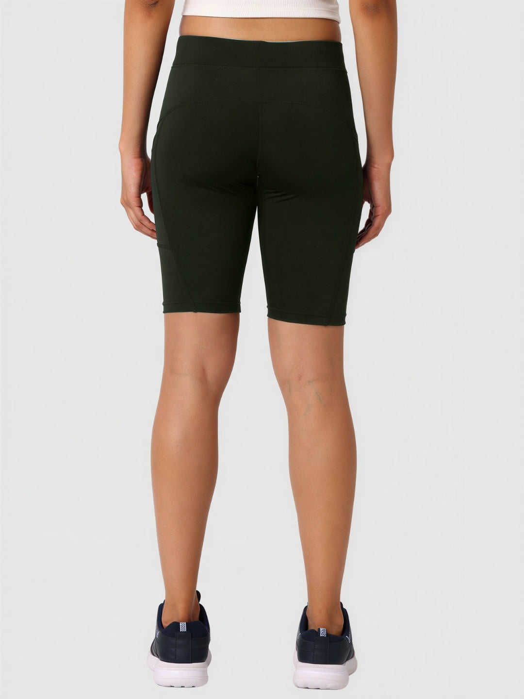 Women Olive Green Solid Skinny Fit Shorts - Shadow-OL