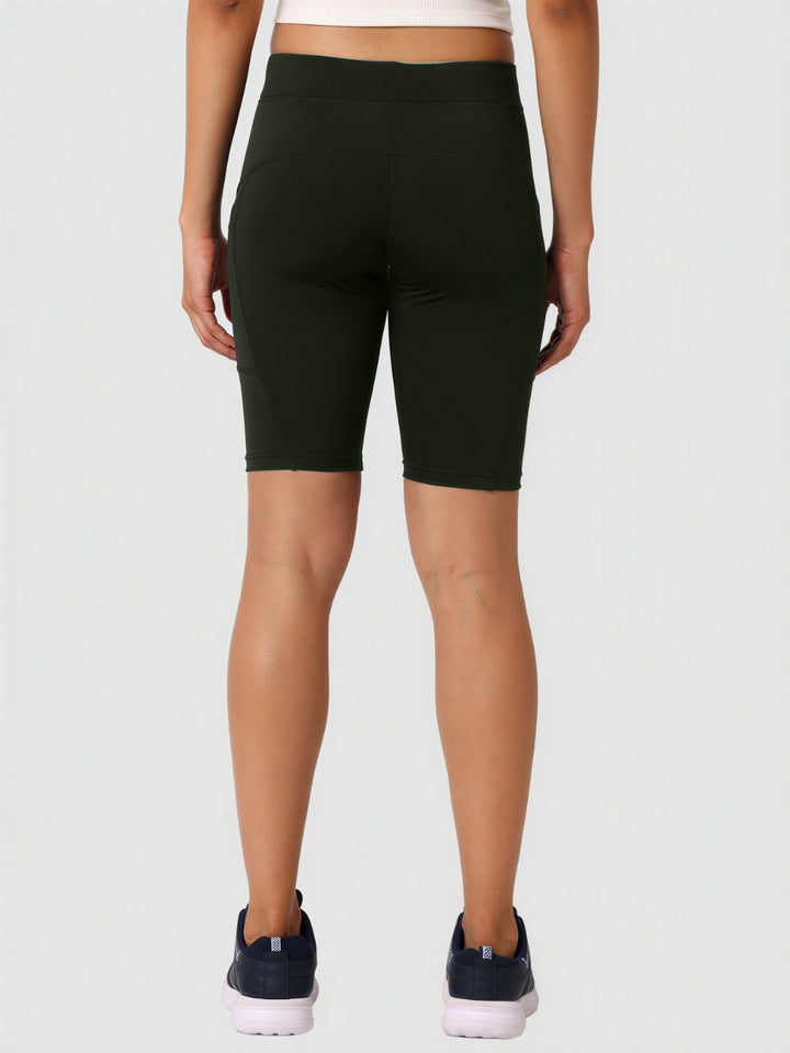 Women Olive Green Solid Skinny Fit Shorts - Shadow-OL