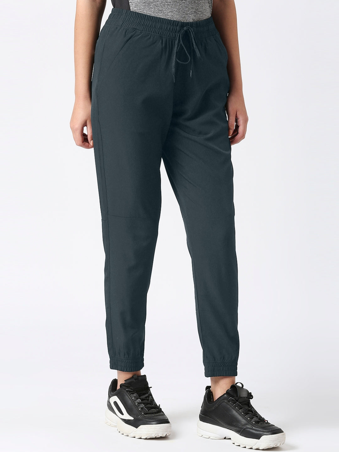 Women Steel Grey Solid Slim Fit Joggers Pant - GROOVER-STG