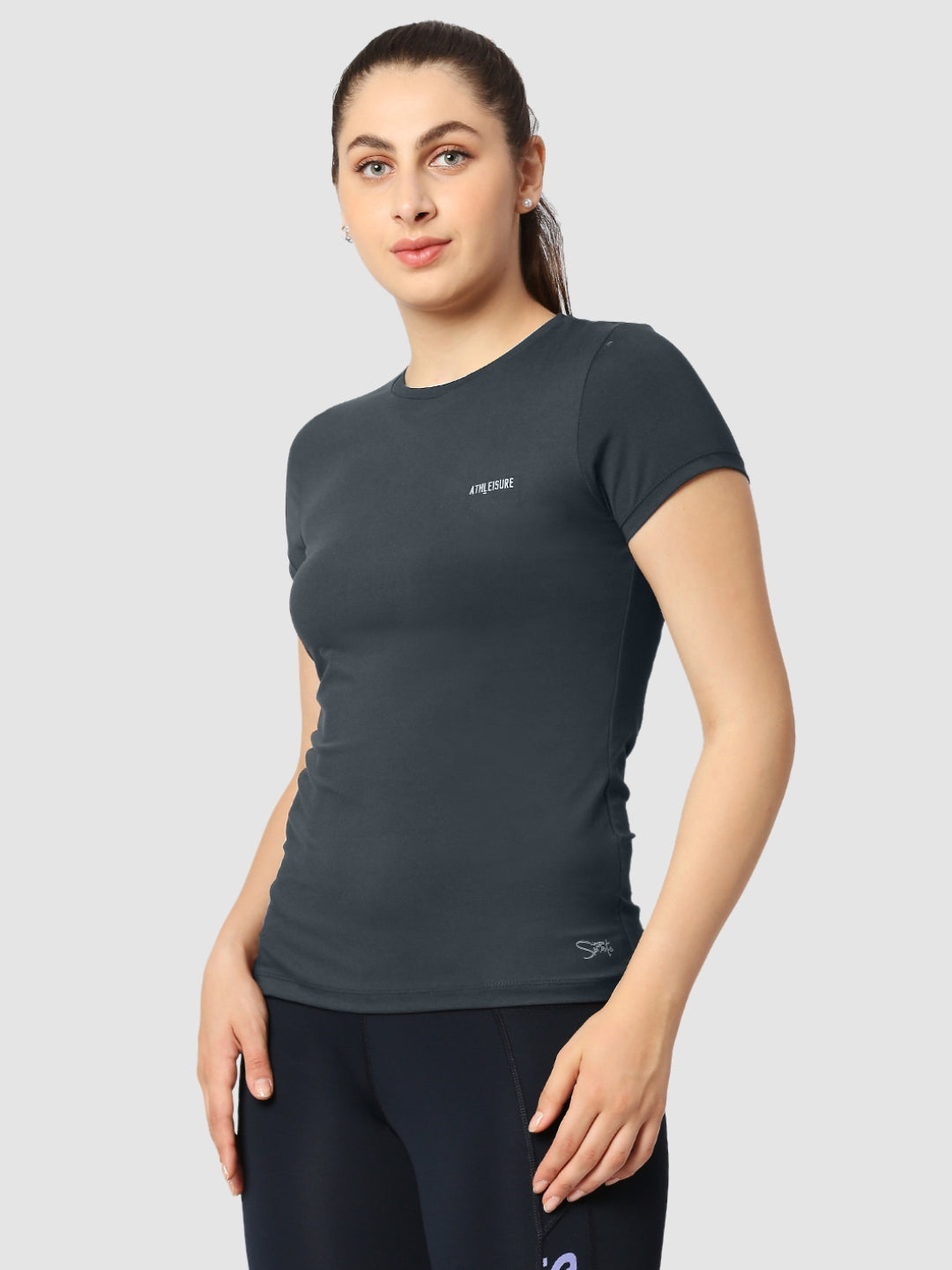 Women Steel Grey Solid Sports T-Shirt - FLY TECH TEE-STG