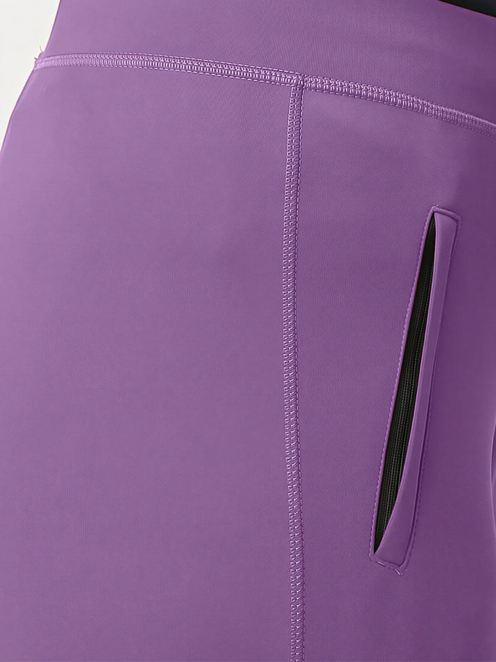 Women Purple Ash Solid Skinny Fit Tights - ZIP TRACK DRYKNIT-PA