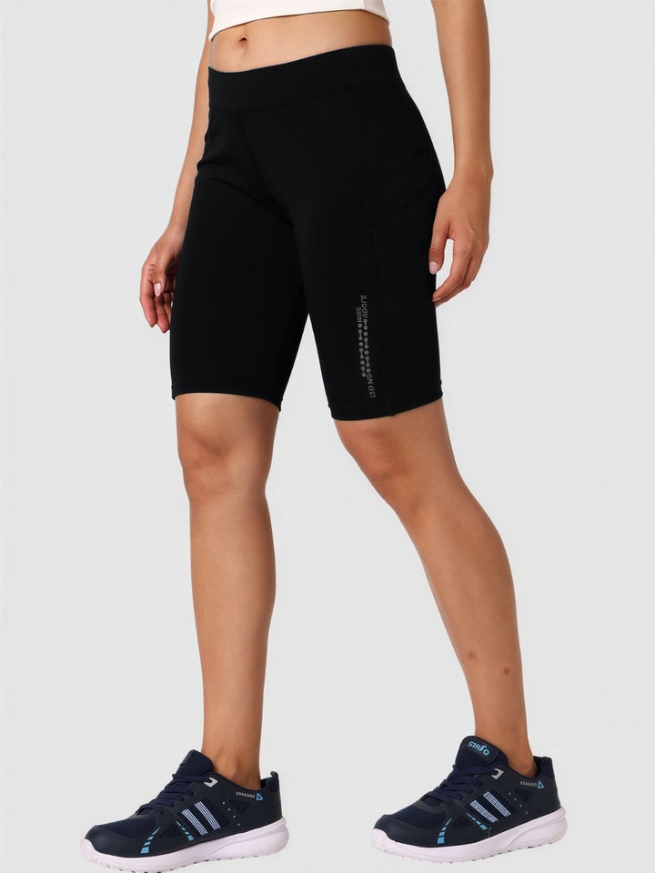 Women Black Solid Skinny Fit Shorts - Shadow-BK