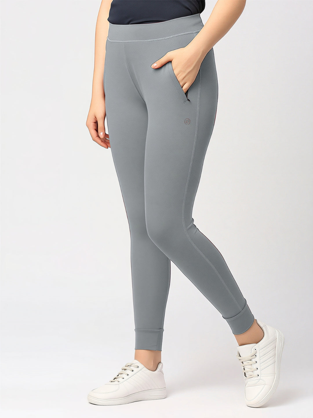 Women Cool Grey Solid Skinny Fit Tights - ZIP TRACK DRYKNIT-CG
