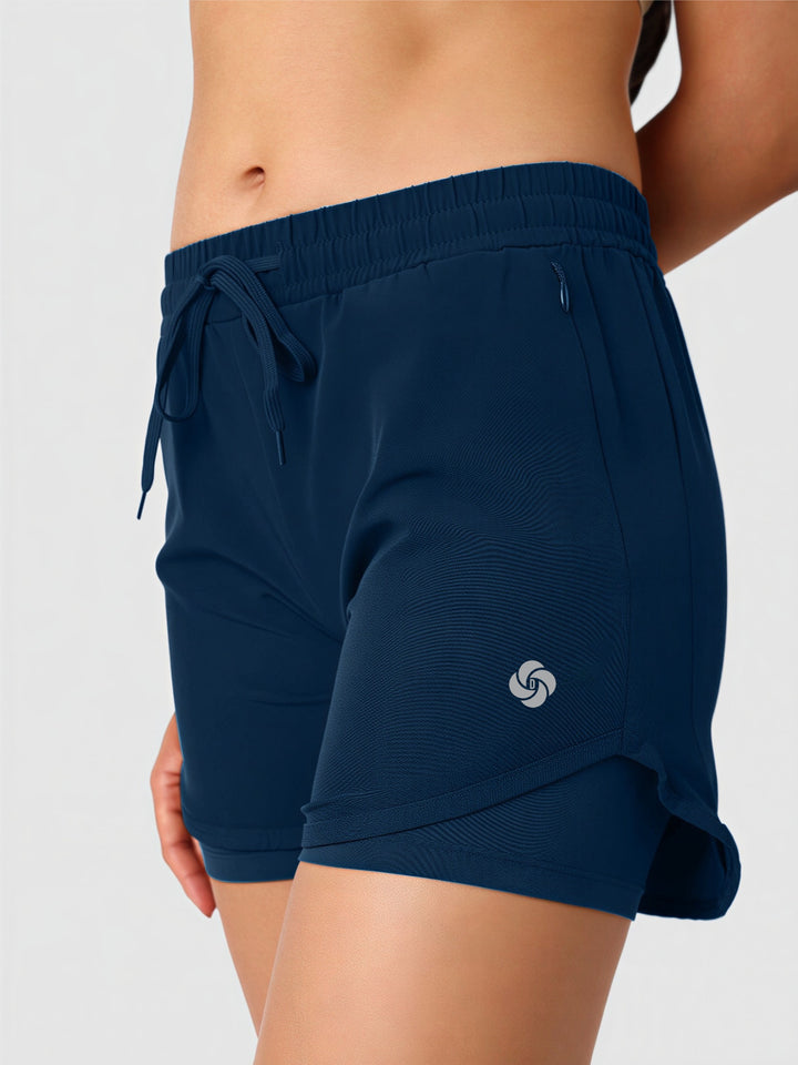 Women Blue Solid Slim Fit Shorts - DRYSPLENDOR SHORTS-AB