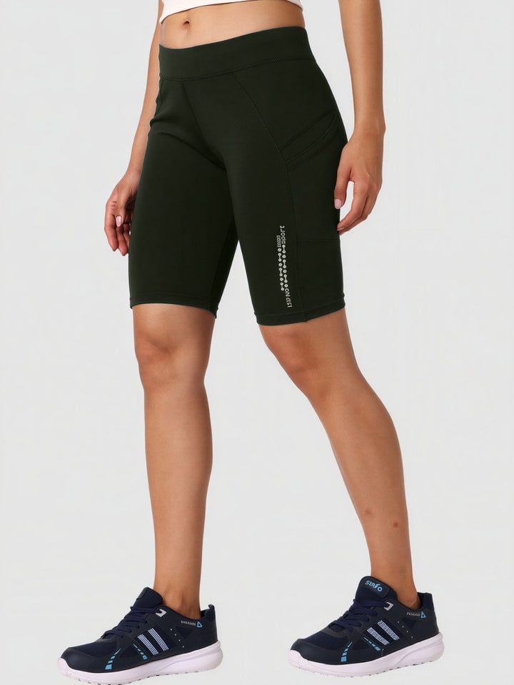 Women Olive Green Solid Skinny Fit Shorts - Shadow-OL