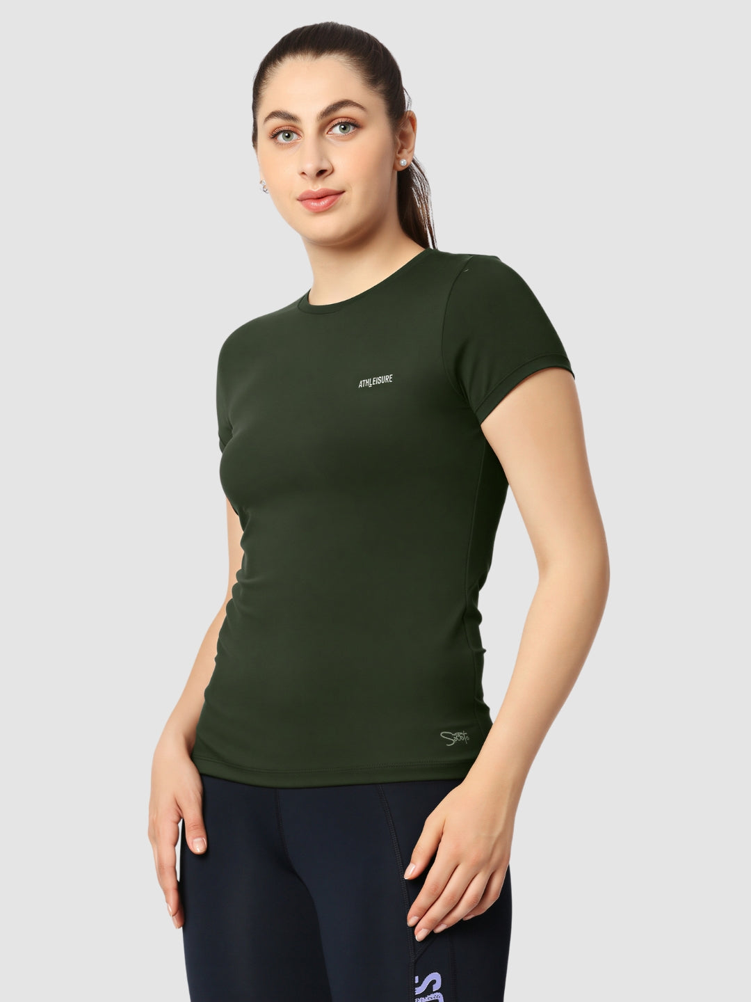 Women Olive Solid Sports T-Shirt - FLY TECH TEE-OL