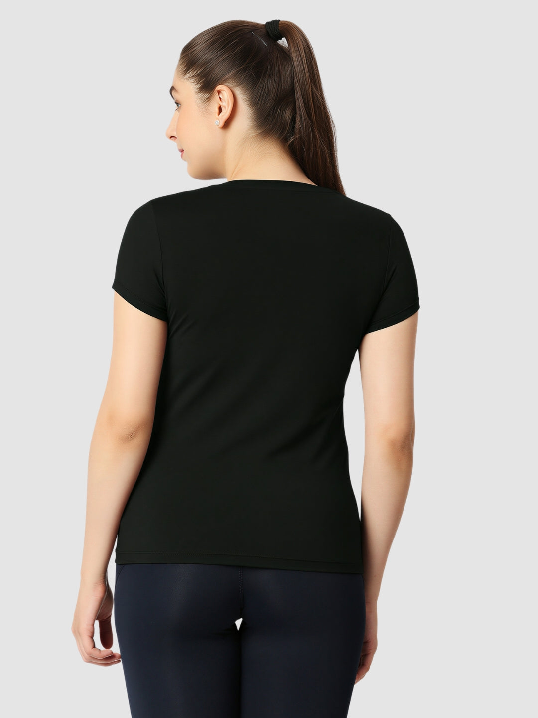 Women Granite Grey Solid Sports T-Shirt - FLY TECH TEE-GR