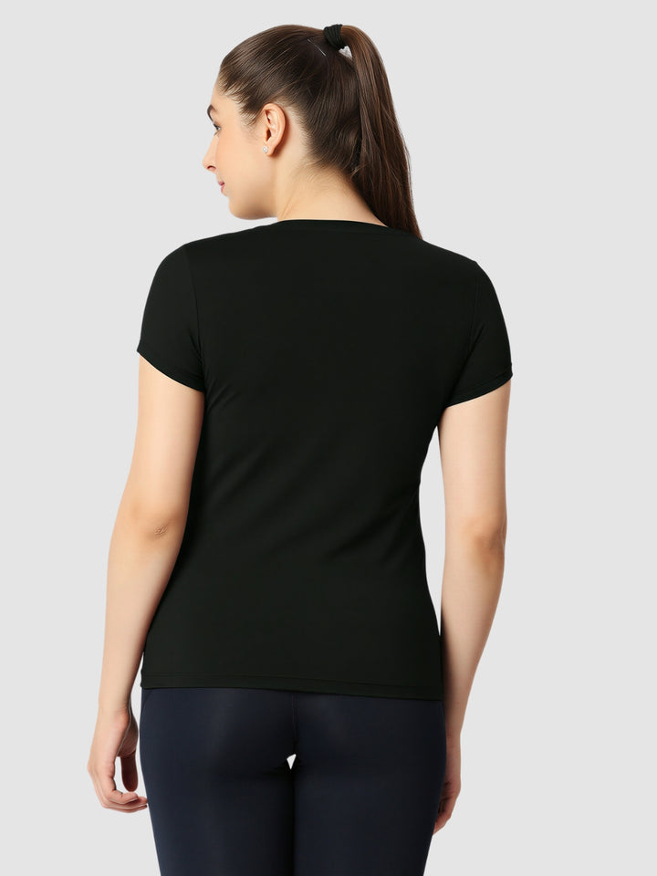 Women Granite Grey Solid Sports T-Shirt - FLY TECH TEE-GR