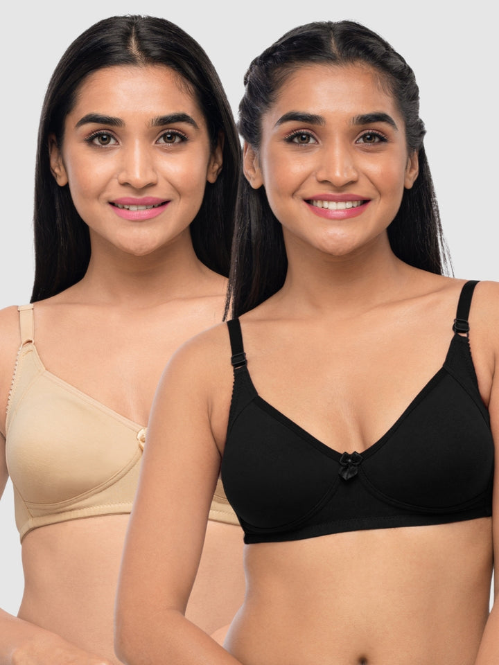 Lovable Multicolor Non Padded Non Wired Full Coverage Bra - (Pack of 2) Contours- Black/Skin