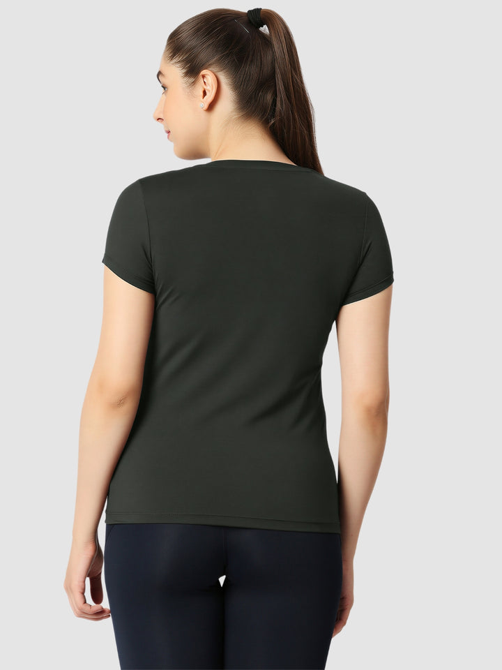 Women Smoke Black Solid Sports T-Shirt - FLY TECH TEE-SM