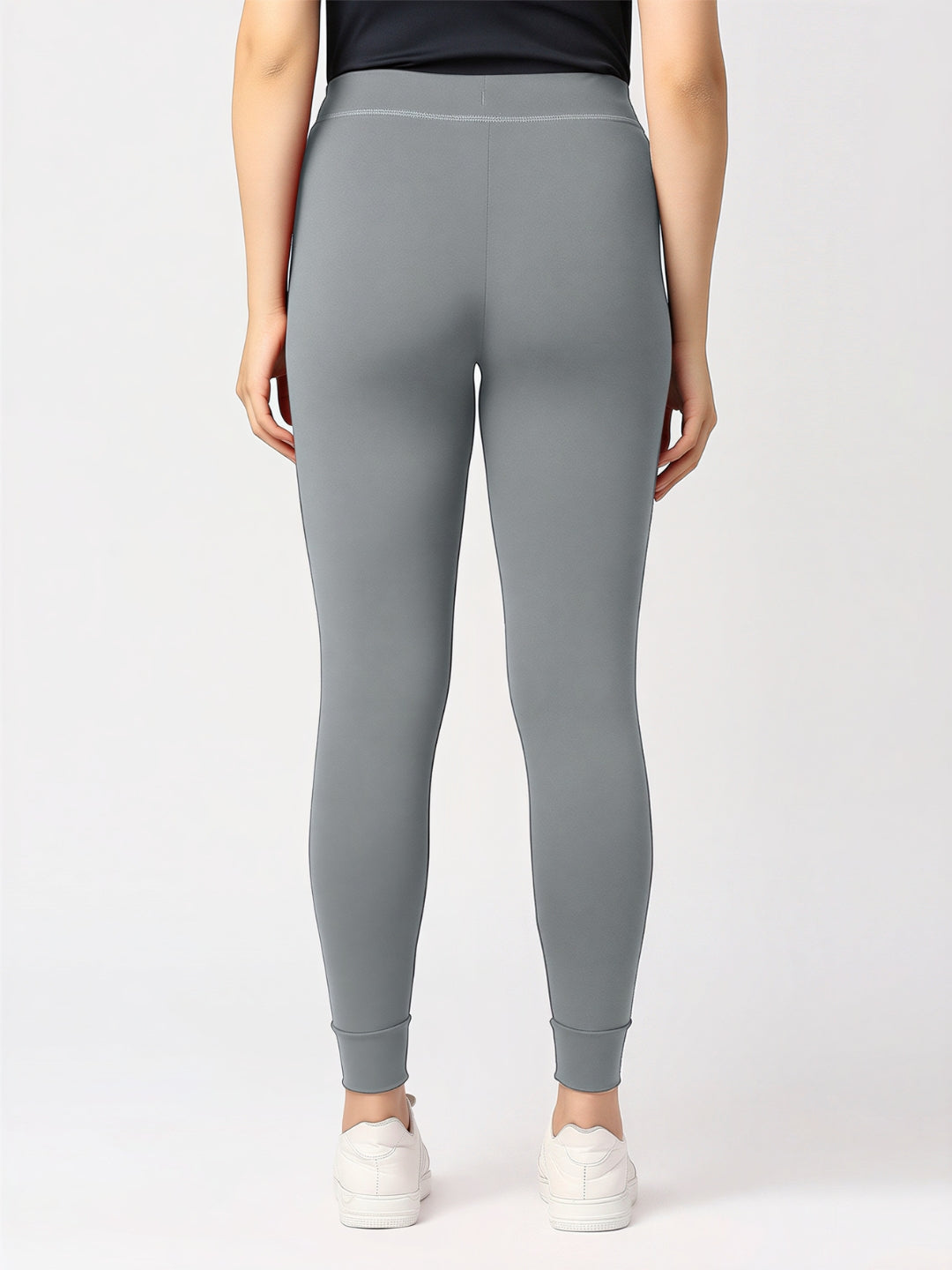 Women Cool Grey Solid Skinny Fit Tights - ZIP TRACK DRYKNIT-CG