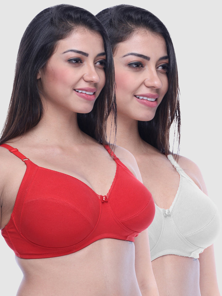 Lovable Non Padded Non Wired Full Coverage Bra - (Pack of 2) COMFYST Prime-White/Red