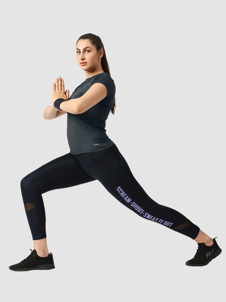 Women Steel Grey Solid Sports T-Shirt - FLY TECH TEE-STG