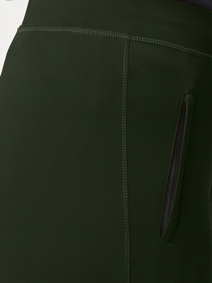 Women Olive Solid Skinny Fit Tights - ZIP TRACK DRYKNIT-OL