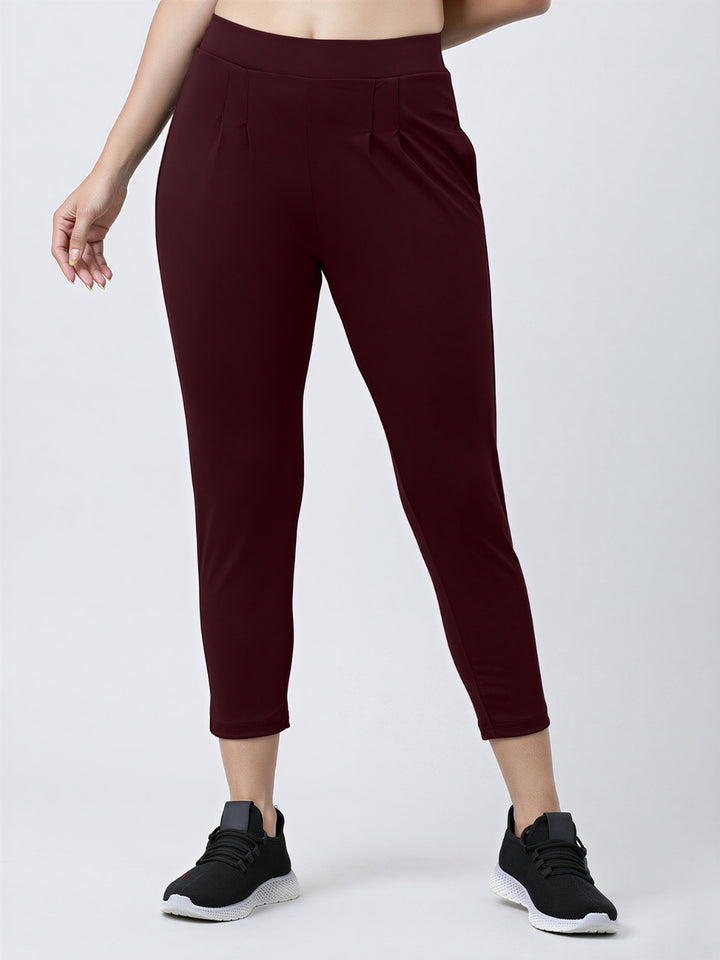 Women Wine Solid Slim Fit Track Pant - THE EDGE PANT-WN