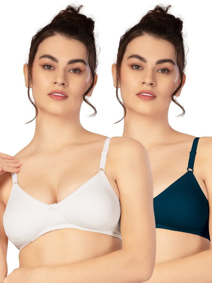 Lovable Multicolor Non Padded Non Wired Full Coverage Bra - (Pack of 2) CLASSIC-E.blue/White - All Day Long Bra for Women ...