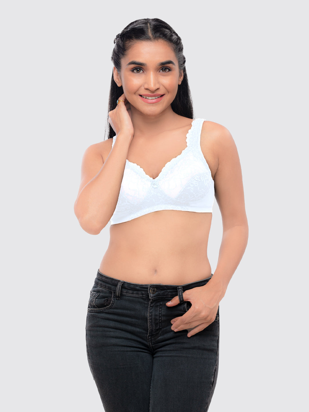 Lovable Women White and Navy Non Padded Non Wired Full Coverage Bra Pack of 2 - ORIGINAL-White/Navy