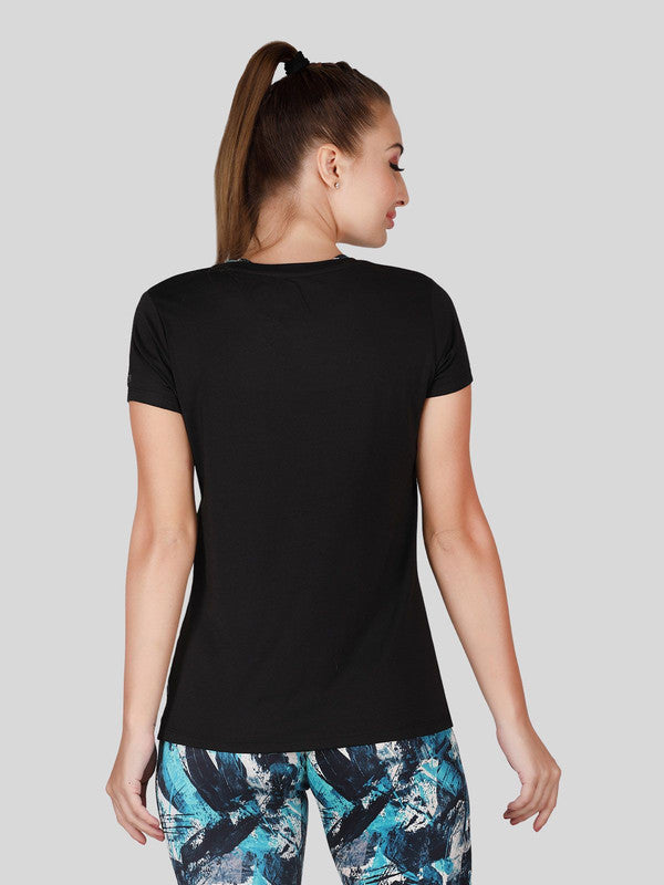 Women Black Solid Tops-WORKUP TEE-BK