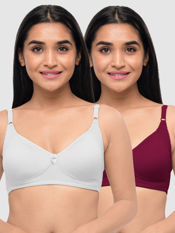 Lovable Multicolor Non Padded Non Wired Full Coverage Bra - (Pack of 2) Contours- White/D.Maroon
