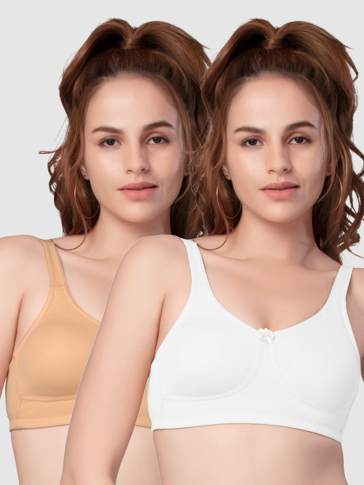 Daisy Dee White and Skin Non Padded Non-Wired Full Coverage T-Shirt Bra Pack of 2 - NPLSH-White/Skin