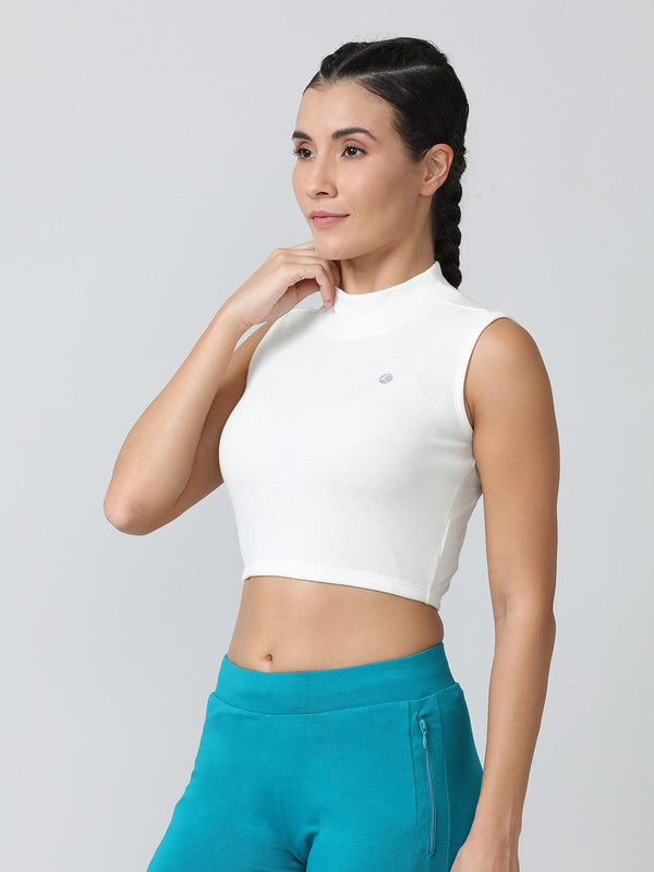 Women Ivory Solid High neck Tops & T-Shirts - Stunner Tank-05 - IV