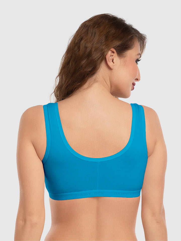 Daisy Dee White and T.Blue Non Padded Wirefree Full Coverage Sports Bra Pack of 2 - NLRA-WHITE/T.BLUE
