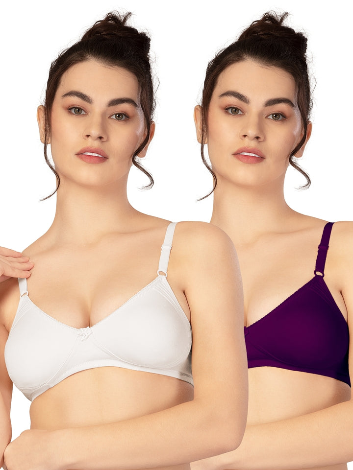 Lovable Multicolor Non Padded Non Wired Full Coverage Bra - (Pack of 2) CLASSIC-White/Wine