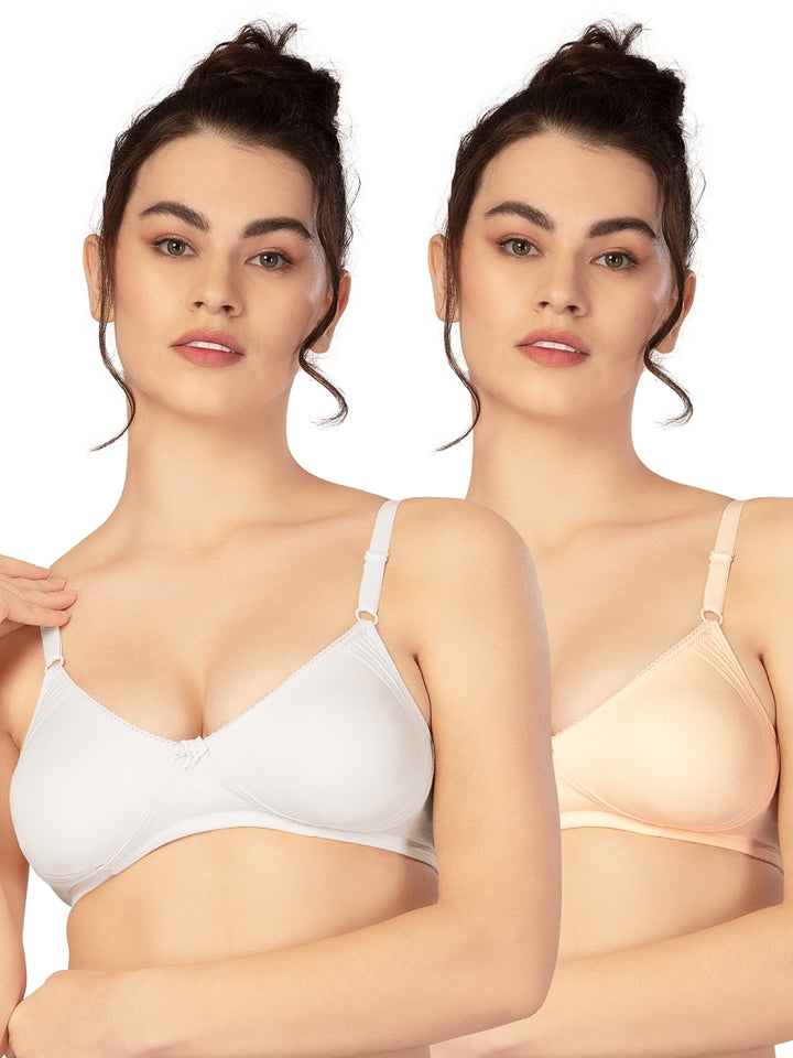 Lovable Multicolor Non Padded Non Wired Full Coverage Bra - (Pack of 2) CLASSIC-Cream/White - All Day Long Bra for Women |...
